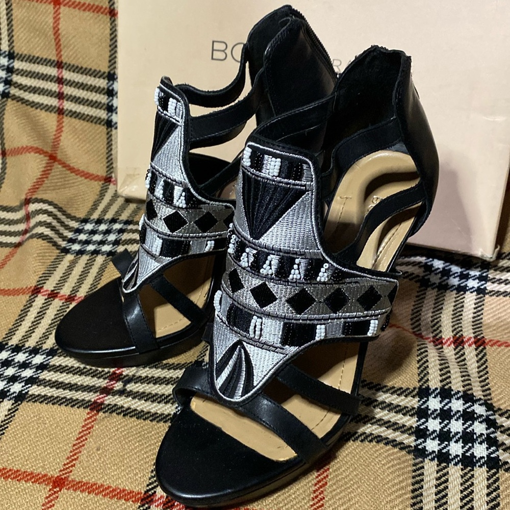 BCBGeneration “Madria”  Embroidered Leather Beaded Heels

Some scuffs and marks